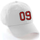I&W Hatgear Customized Number Hat 00 to 99 Team Colors Baseball Cap, White Hat Black Red