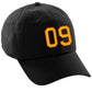 I&W Hatgear Customized Number Hat 00 to 99 Team Colors Baseball Cap, Black Hat Red Gold