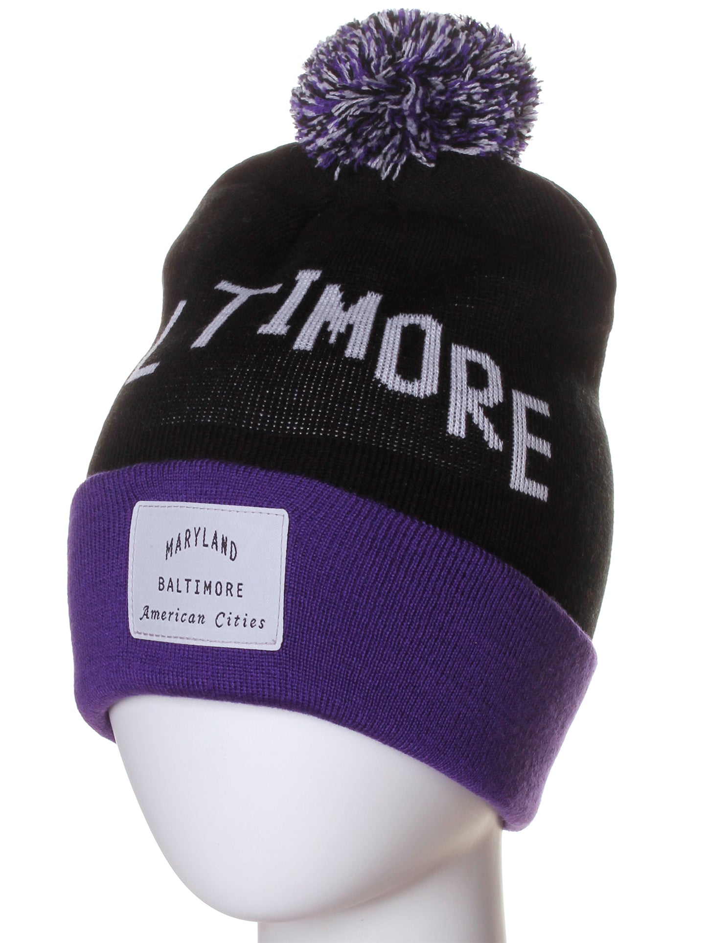 American Cities Baltimore Maryland Arch Letters Pom Pom Knit Hat Cap Beanie