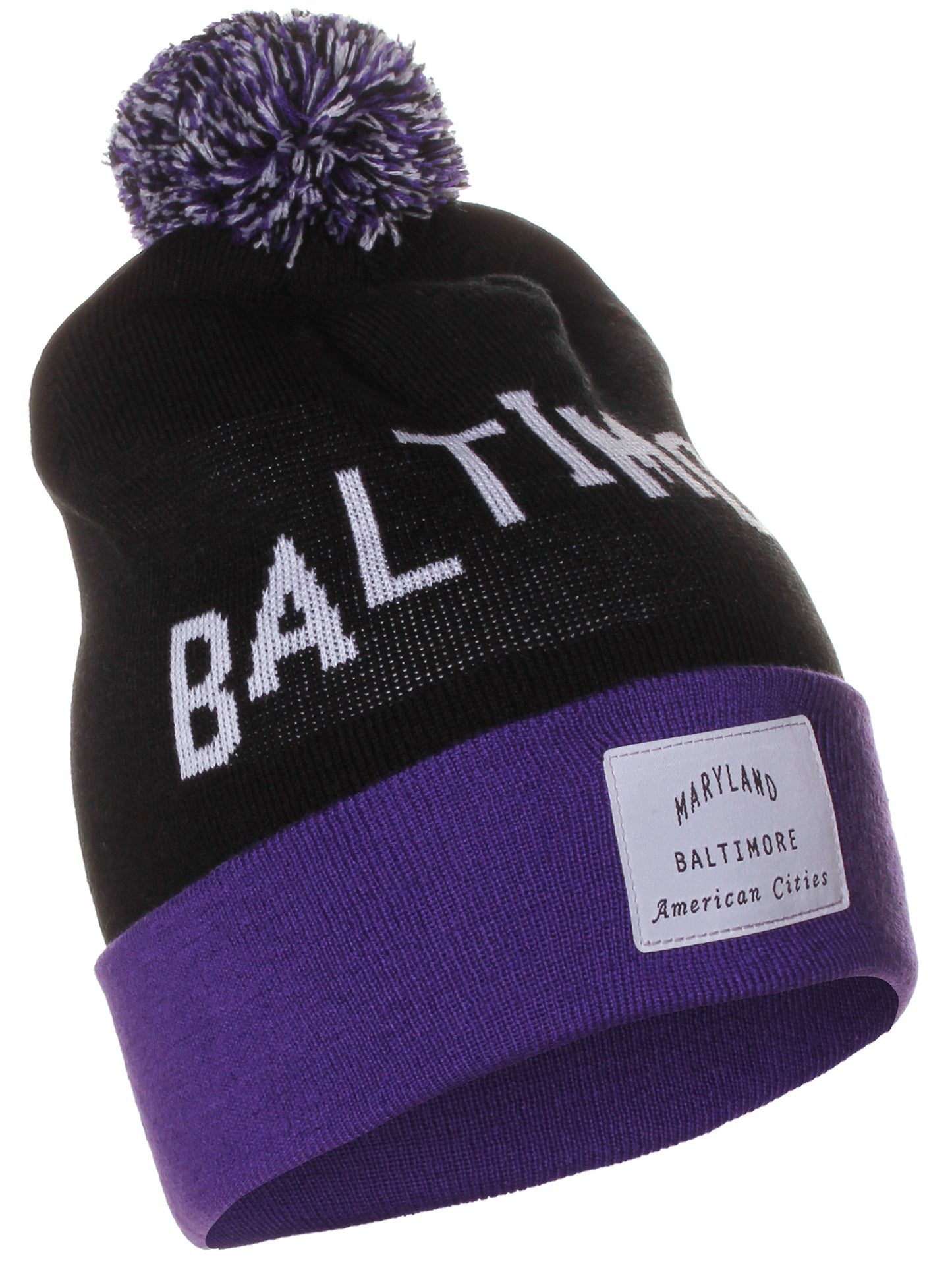 American Cities Baltimore Maryland Arch Letters Pom Pom Knit Hat Cap Beanie