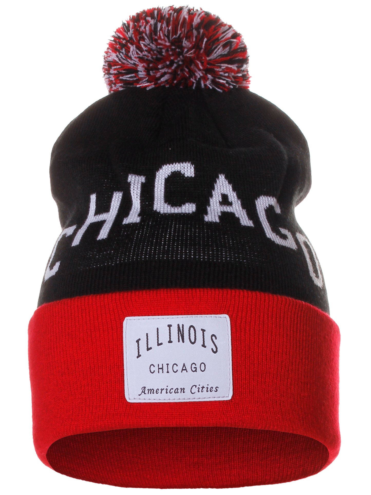 American Cities Chicago Illinois Arch Letters Pom Pom Knit Hat Cap Beanie