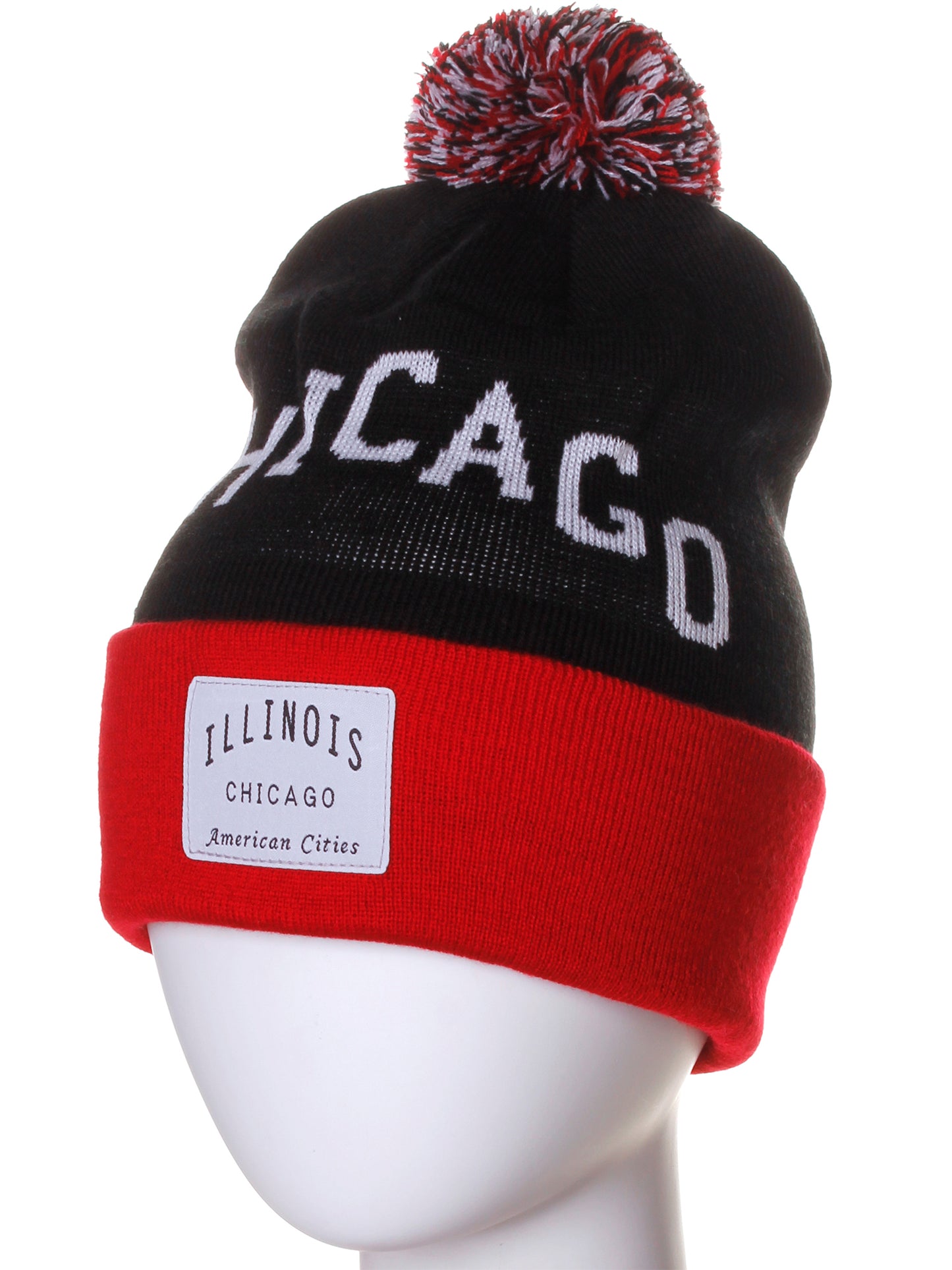 American Cities Chicago Illinois Arch Letters Pom Pom Knit Hat Cap Beanie