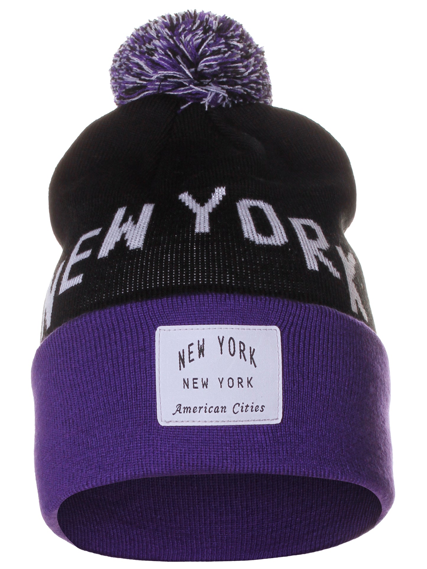 American Cities New York NY Arch Letters Pom Pom Knit Hat Cap Beanie