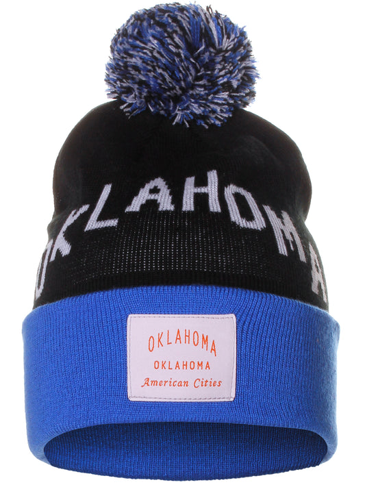 American Cities Oklahoma Arch Letters Pom Pom Knit Hat Cap Beanie