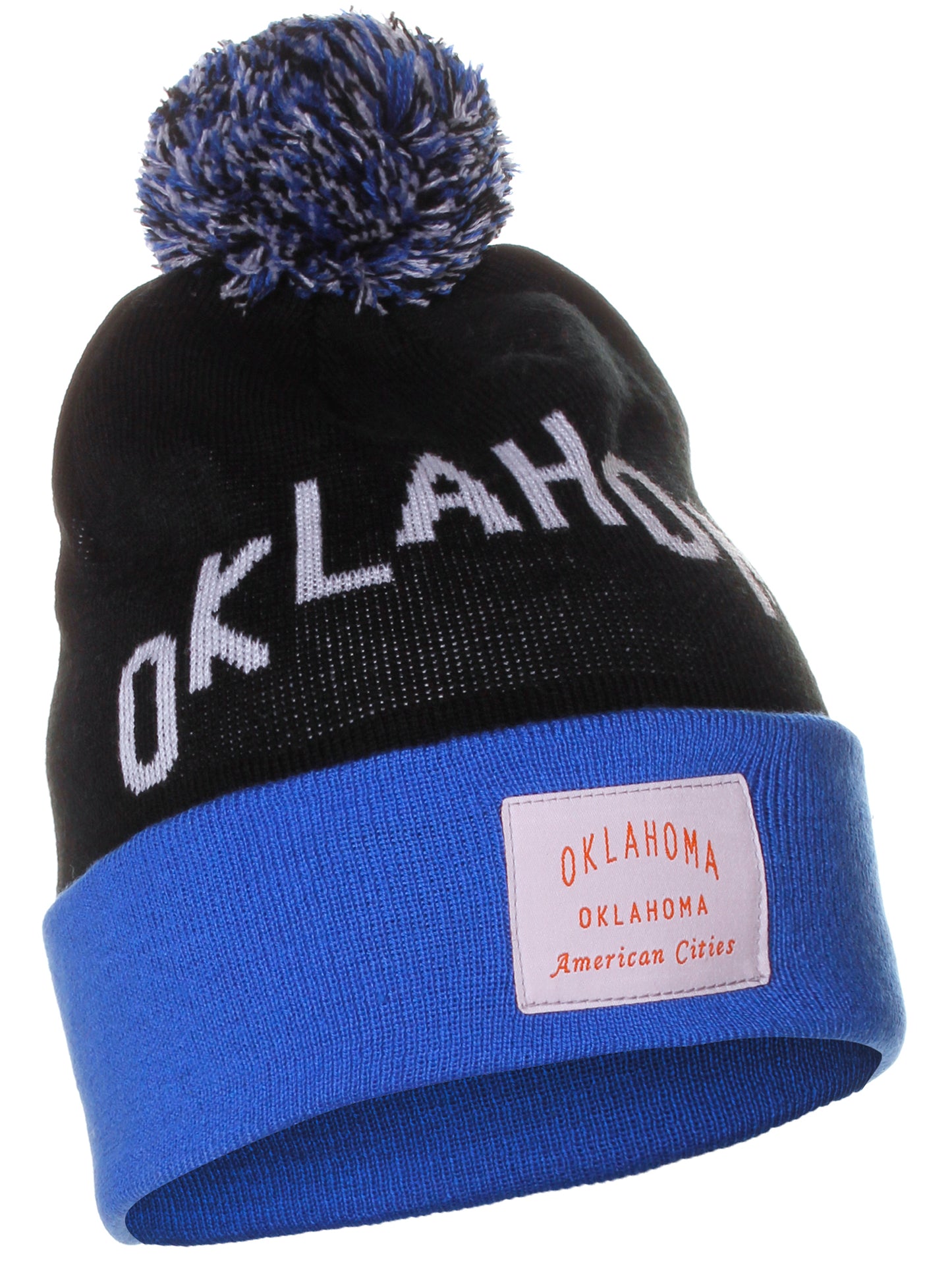 American Cities Oklahoma Arch Letters Pom Pom Knit Hat Cap Beanie