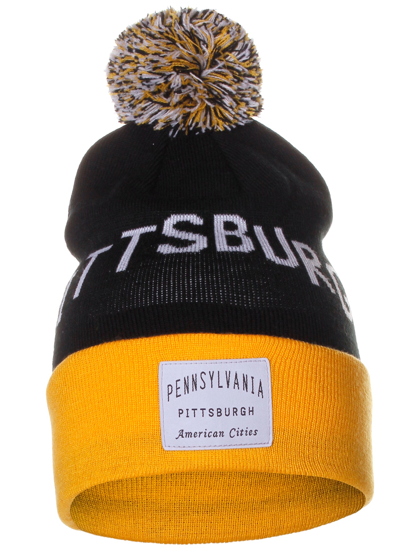 American Cities Pittsbugh Pennsylvania Arch Letters Pom Pom Knit Hat Cap Beanie