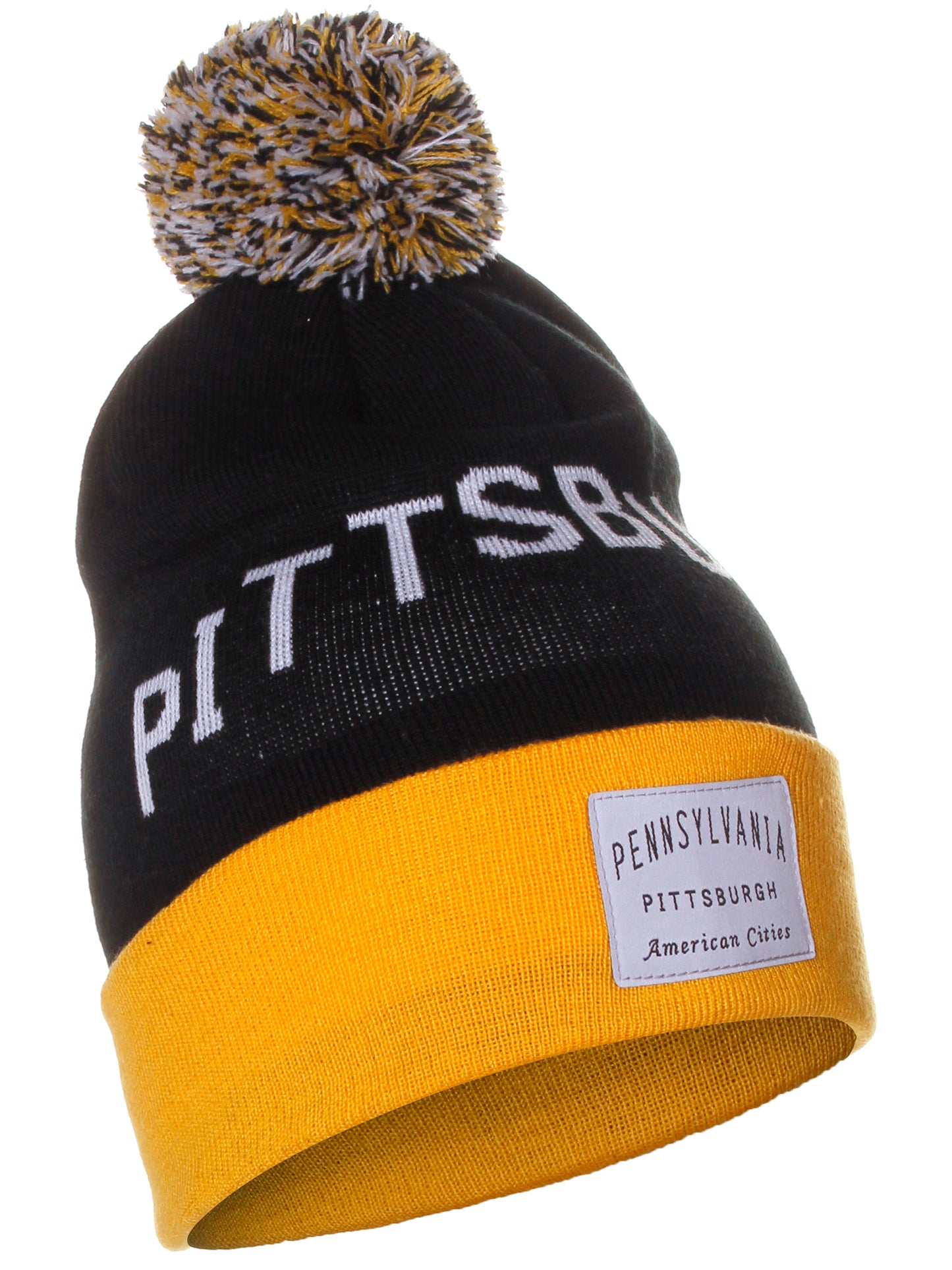 American Cities Pittsbugh Pennsylvania Arch Letters Pom Pom Knit Hat Cap Beanie