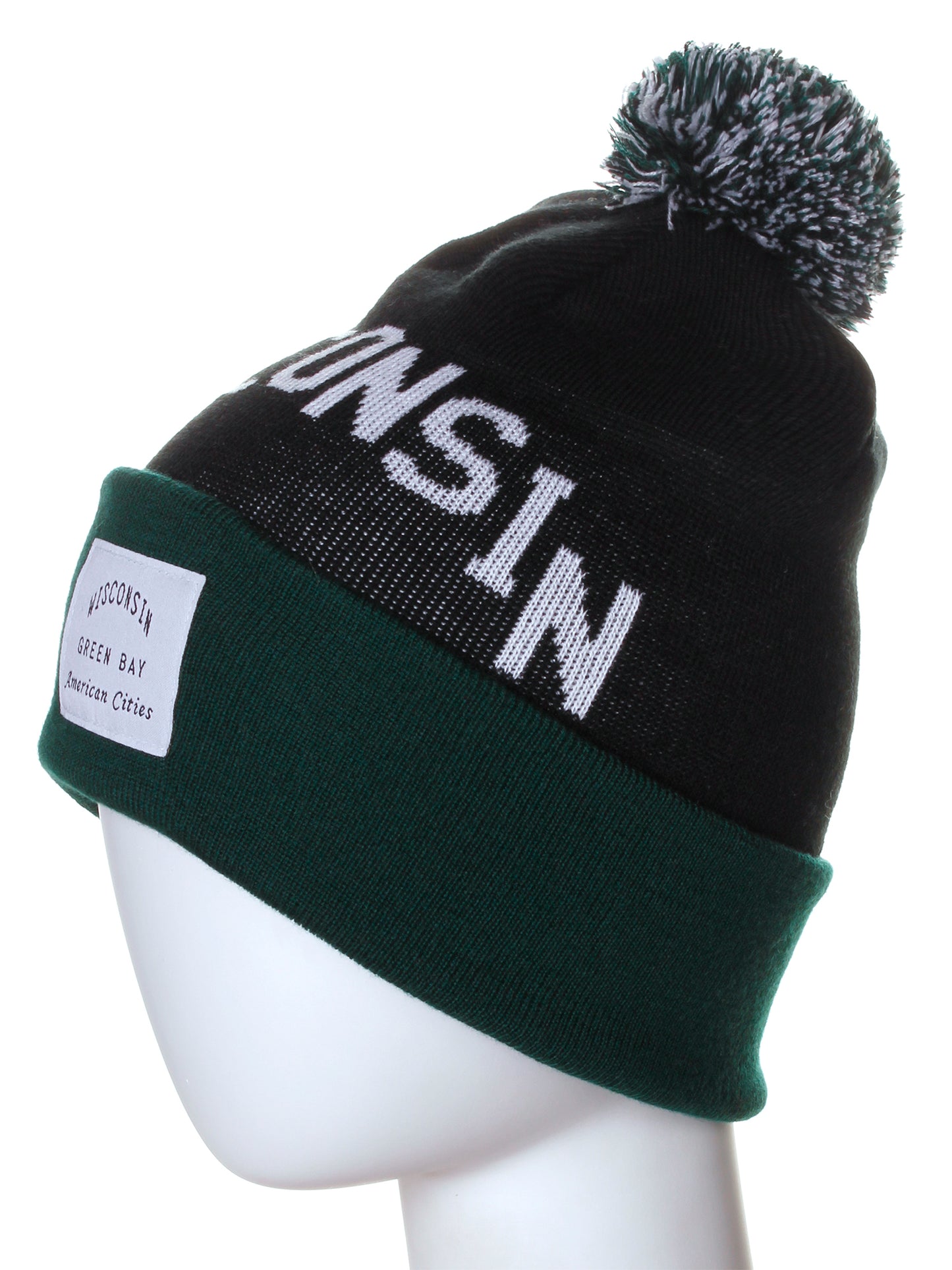 American Cities Wisconsin Green Bay Arch Letters Pom Pom Knit Hat Cap Beanie