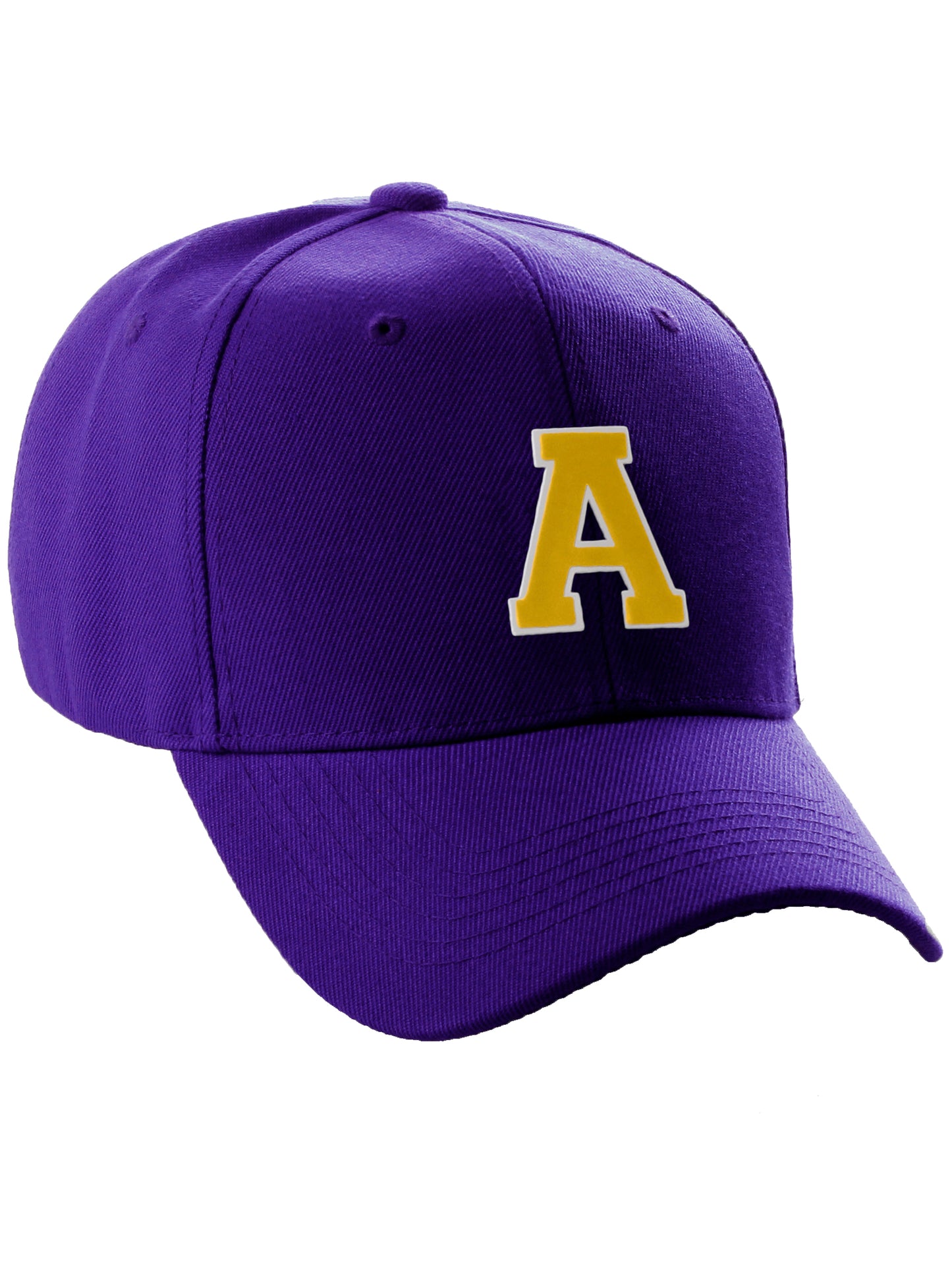 Classic Baseball hat Custom A to Z Initial Team Letter, Purple Cap White Gold
