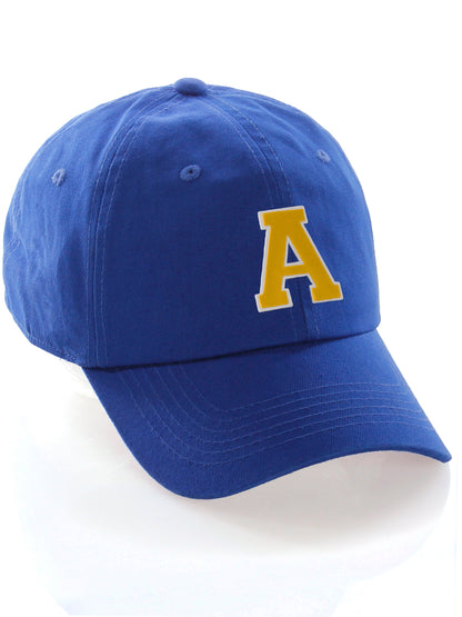 I&W Hatgear Customized Letter Initial Baseball Hat A to Z Team Colors, Blue Cap White Gold