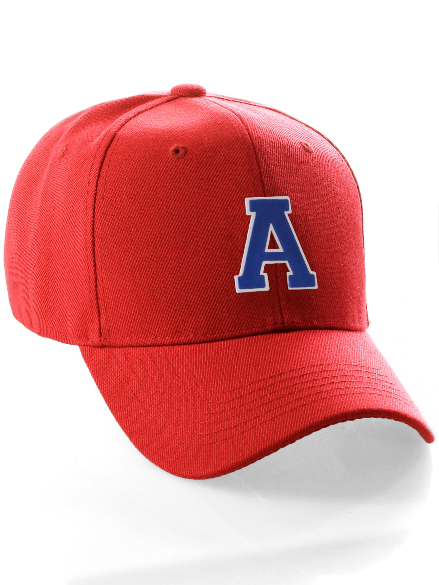Classic Baseball hat Custom A to Z Initial Team Letter, Red Cap White Blue