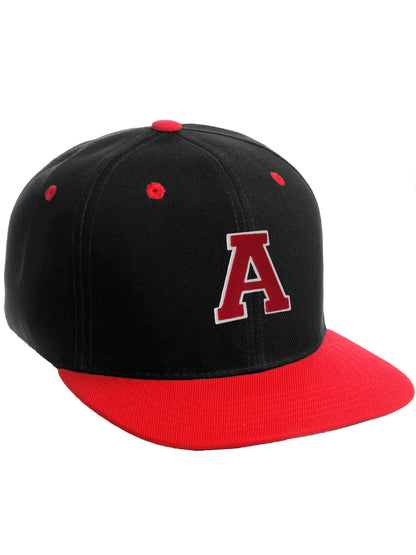 Classic Snapback Hat Custom A to Z Initial Letters, Black Red Cap White Red