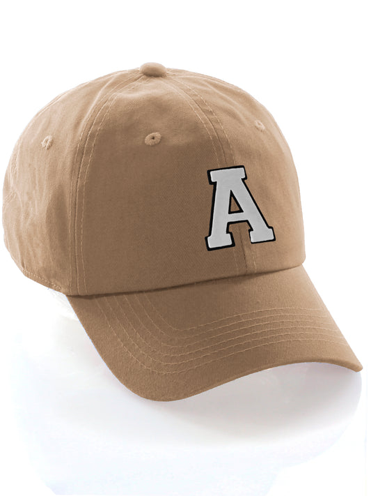 I&W Hatgear Customized Letter Initial Baseball Hat A to Z Team Colors, Khaki Cap Black White