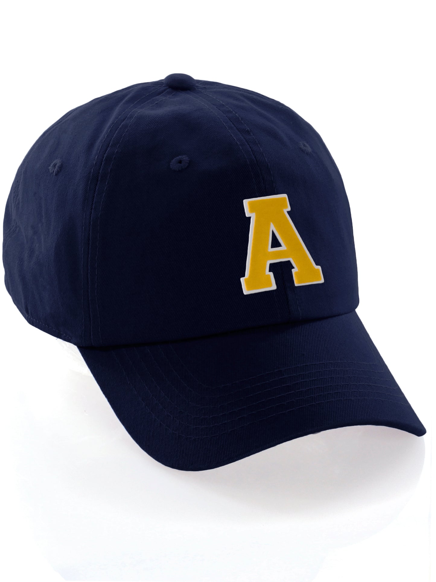 I&W Hatgear Customized Letter Initial Baseball Hat A to Z Team Colors, Navy Cap White Gold