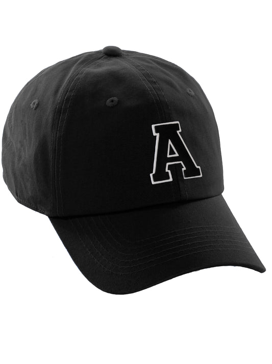 Custom Hat A to Z Initial Letters Classic Baseball Cap, Black Hat White Black