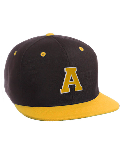Classic Snapback Hat Custom A to Z Initial Letters, Black Gold Cap White Gold