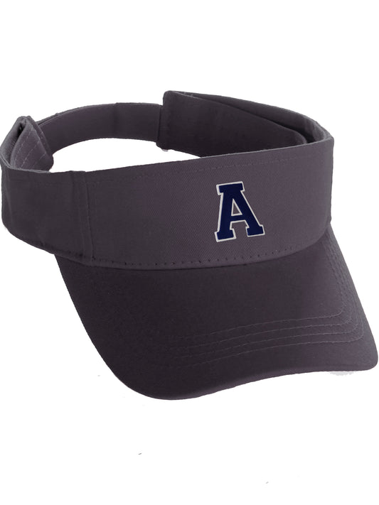 Custom Sport Sun Visor Hat A to Z Initial Team Letters, Dk Grey Visor White Navy