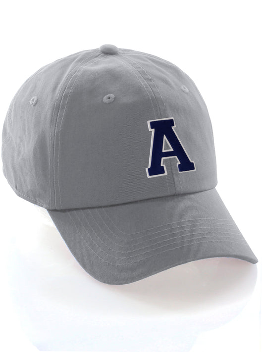 Custom Hat A to Z Initial Letters Classic Baseball Cap, Light Grey White Navy