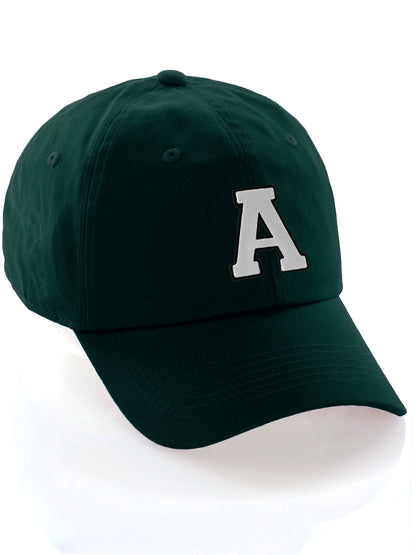 Custom Hat A to Z Initial Letters Classic Baseball Cap, Dk Green Hat Black White