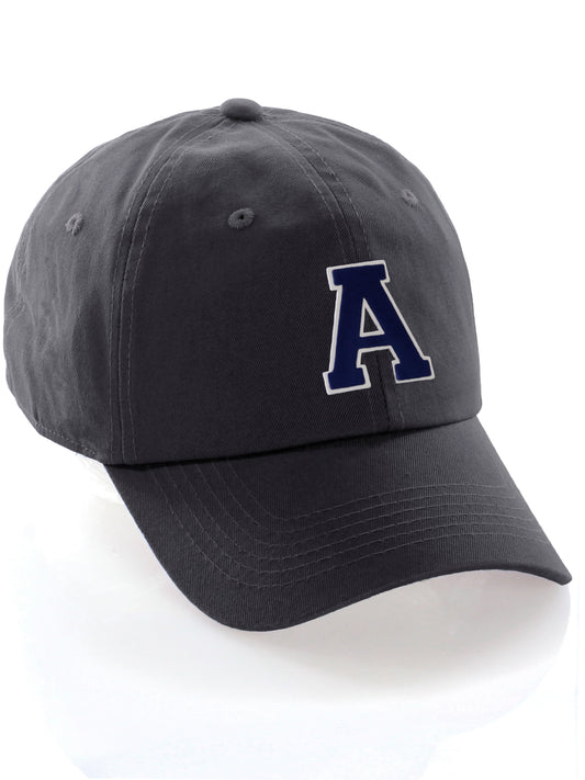 Custom Hat A to Z Initial Letters Classic Baseball Cap, Charcoal Hat White Navy