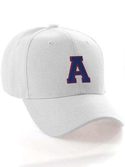 Classic Baseball Hat Custom A to Z Initial Team Letter, White Cap Red Blue