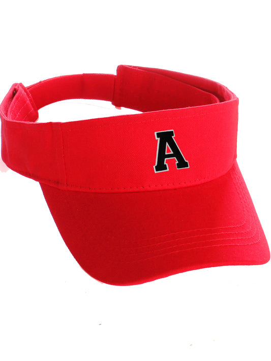 Custom Sport Sun Visor Hat A to Z Initial Team Letters, Red Visor White Black