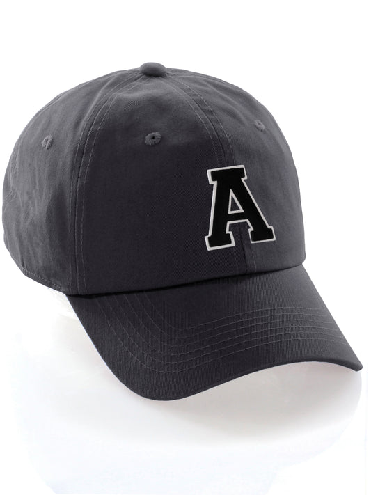 Custom Hat A to Z Initial Letters Classic Baseball Cap, Charcoal Hat White Black