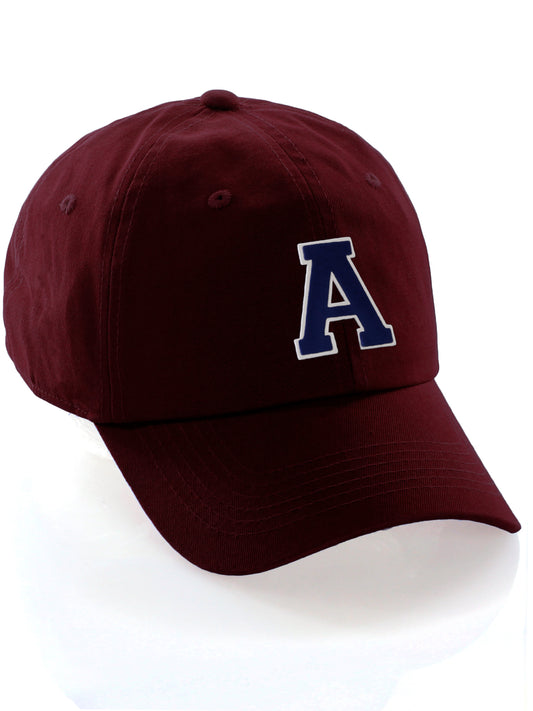 Custom Hat A to Z Initial Letters Classic Baseball Cap, Burgundy Hat White Navy