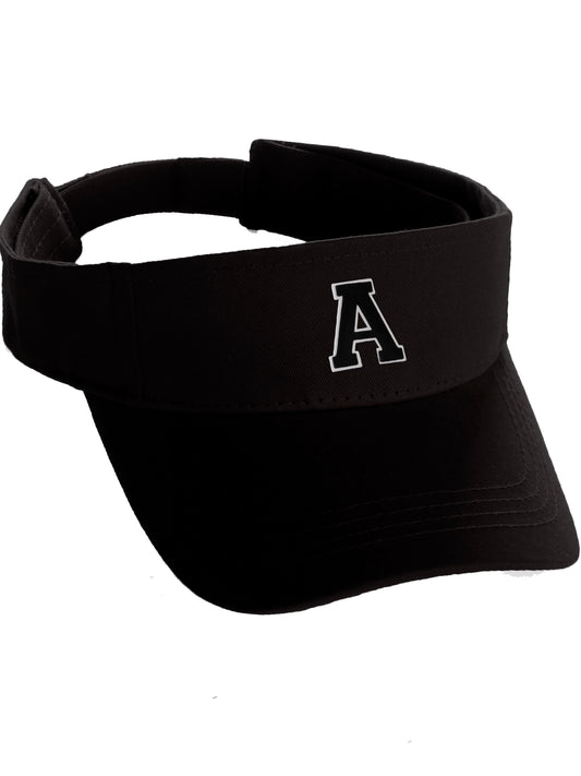 Custom Sport Sun Visor Hat A to Z Initial Team Letters, Black Visor White Black