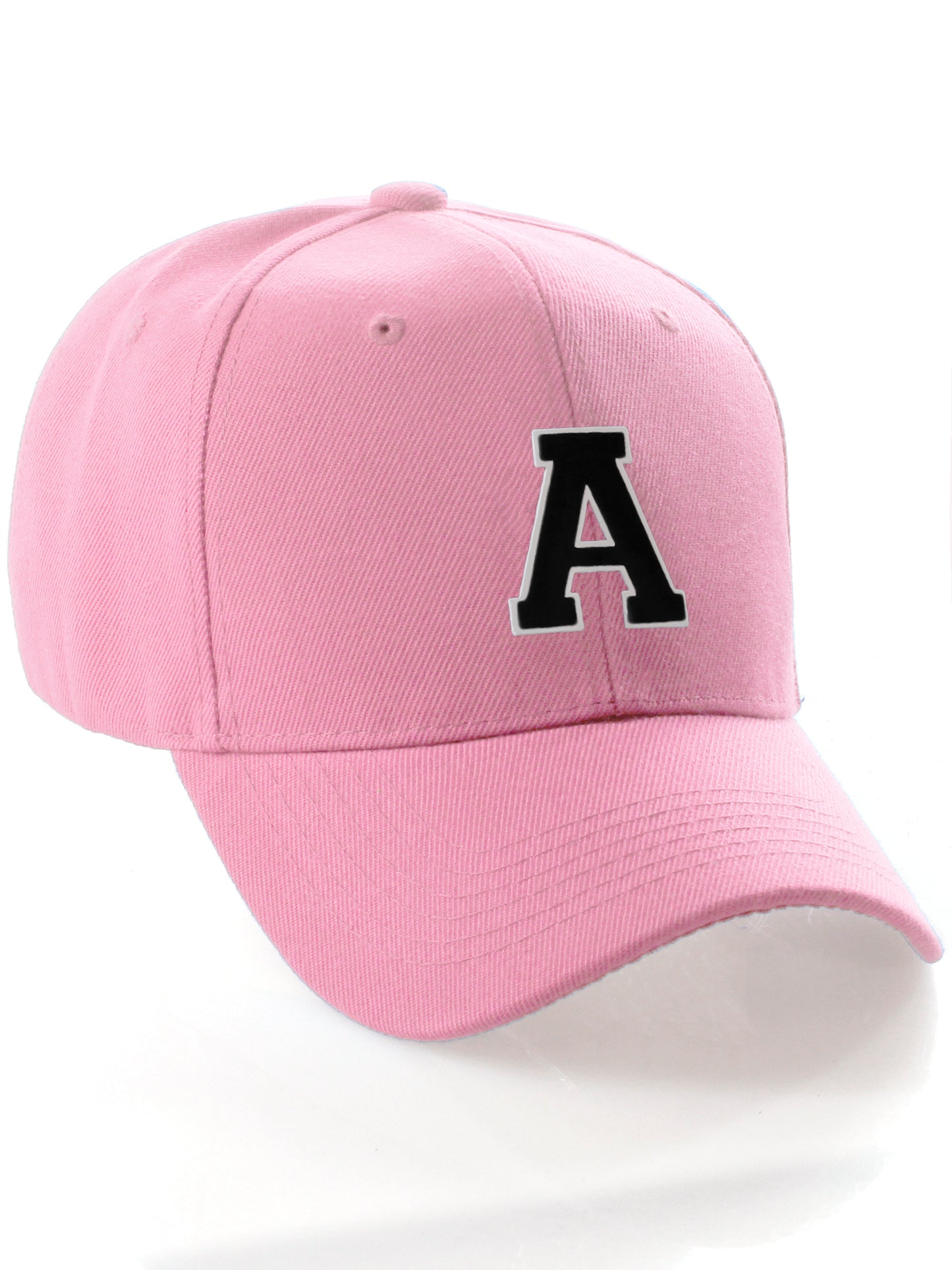 Classic Baseball Hat Custom A to Z Initial Team Letter, Pink Cap White Black
