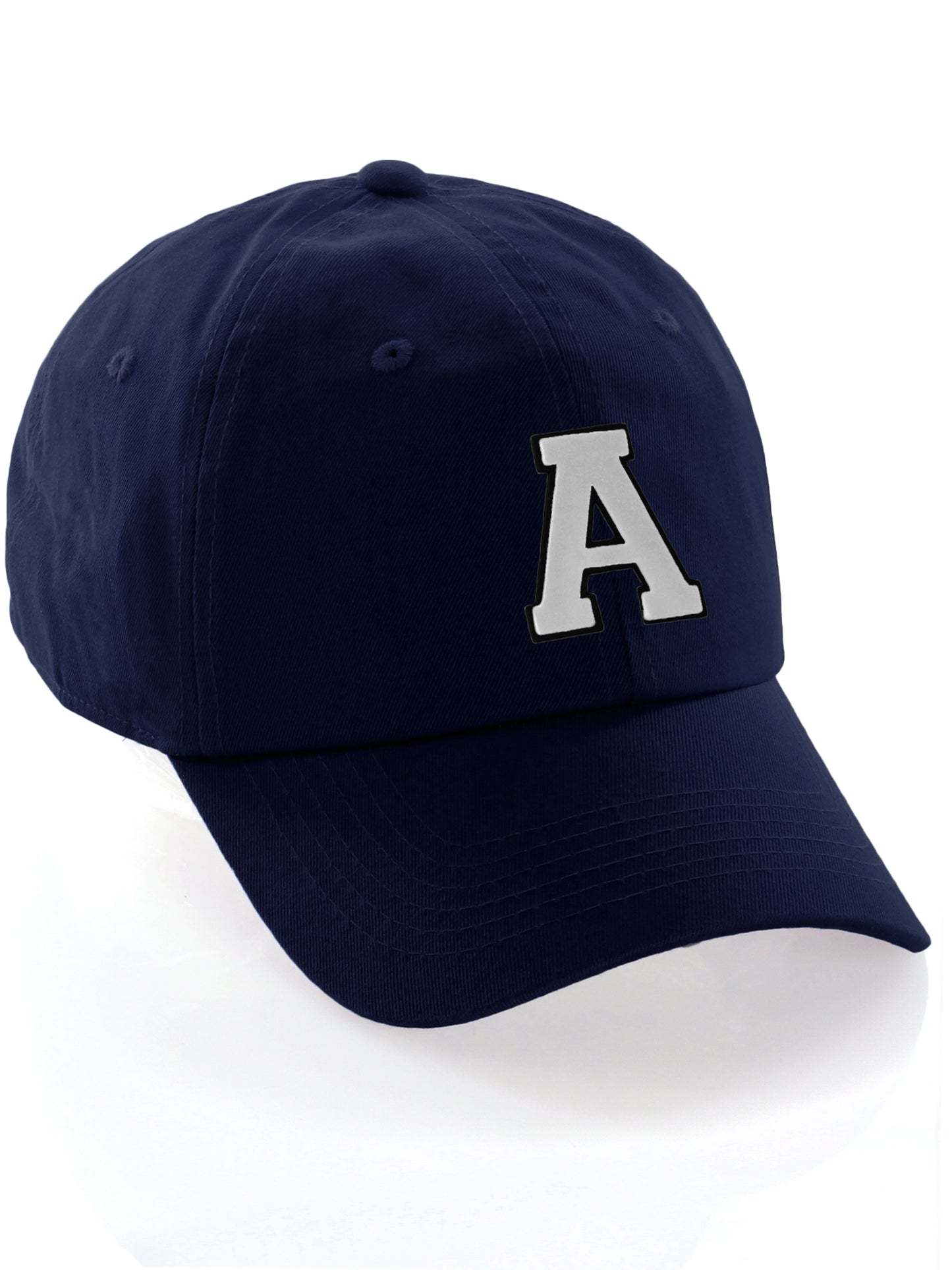 I&W Hatgear Customized Letter Initial Baseball Hat A to Z Team Colors, Navy Cap Black White