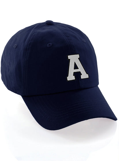 I&W Hatgear Customized Letter Initial Baseball Hat A to Z Team Colors, Navy Cap Black White