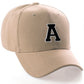 Classic Baseball Hat Custom A to Z Initial Team Letter, Khaki Cap White Black