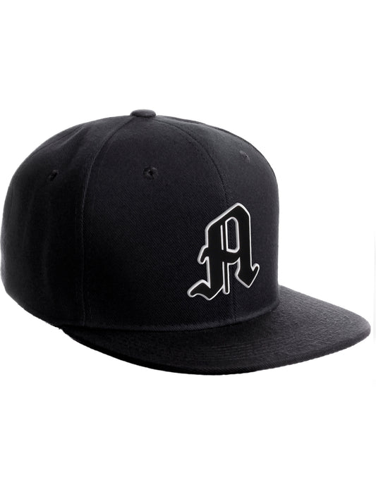 Daxton Classic Snapback Old English Alphabet A to Z Numbers Initials Flat Bill Visor Cap