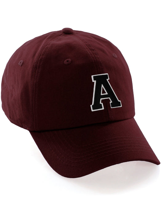 Custom Hat A to Z Initial Letters Classic Baseball Cap, Burgundy Hat White Black