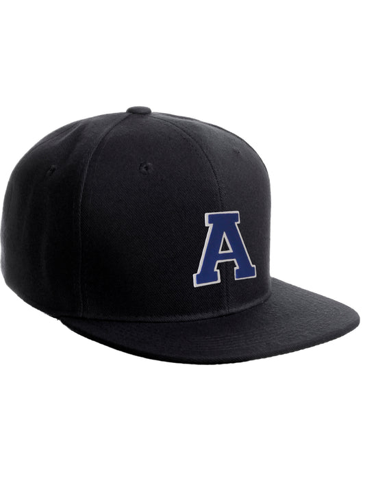 Classic Snapback Hat Custom A to Z Initial Raised Letters, Black Cap White Royal