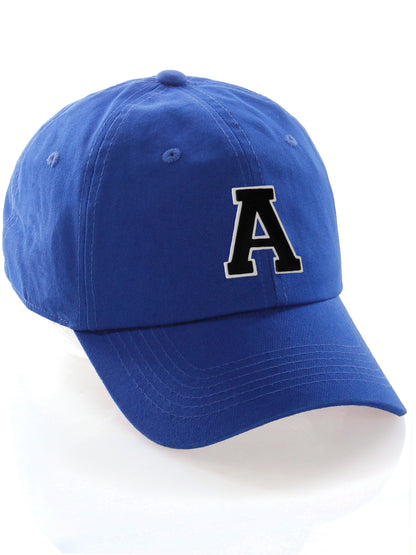I&W Hatgear Customized Letter Initial Baseball Hat A to Z Team Colors, Blue Cap White Black