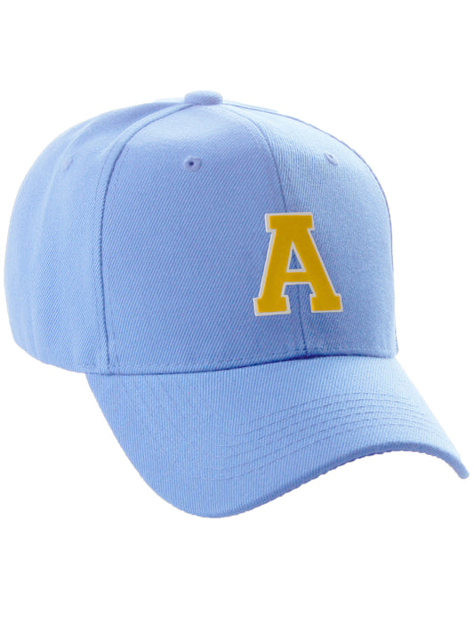 Classic Baseball Hat Custom A to Z Initial Team Letter, Sky Cap White Gold