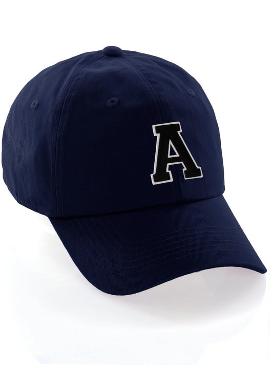 I&W Hatgear Customized Letter Initial Baseball Hat A to Z Team Colors, Navy Cap White Black