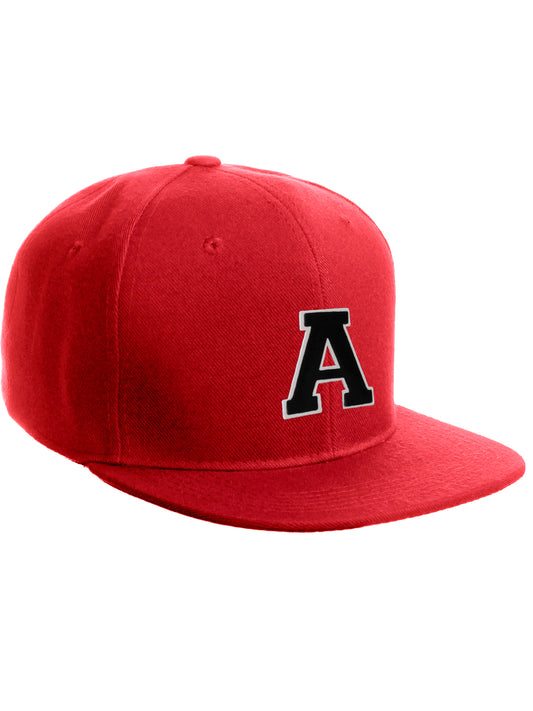 Classic Snapback Hat Custom A to Z Initial Letter Flat Bill, Red Cap White Black