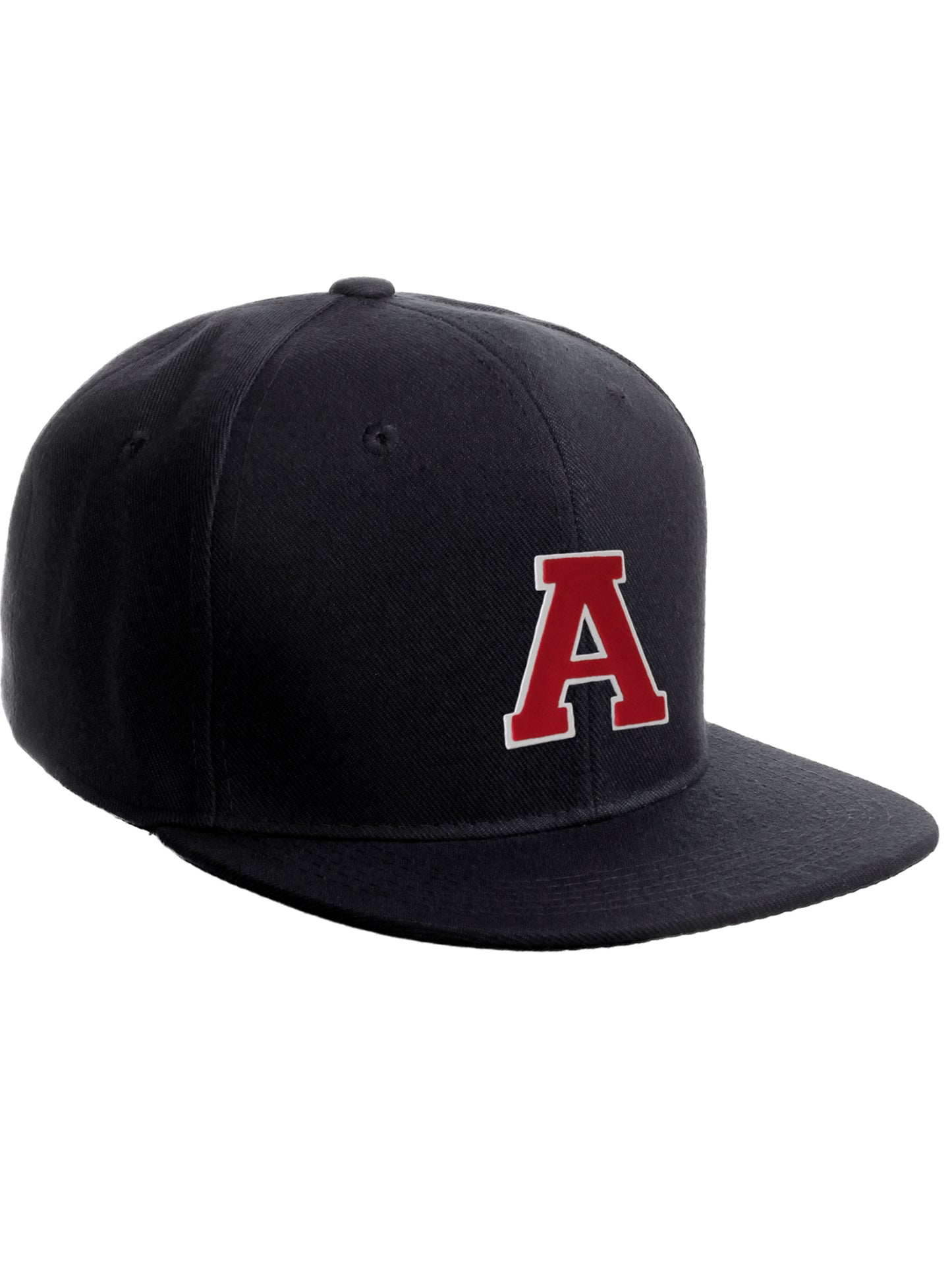 Classic Snapback Hat Custom A to Z Initial Raised Letters, Black Cap White Red