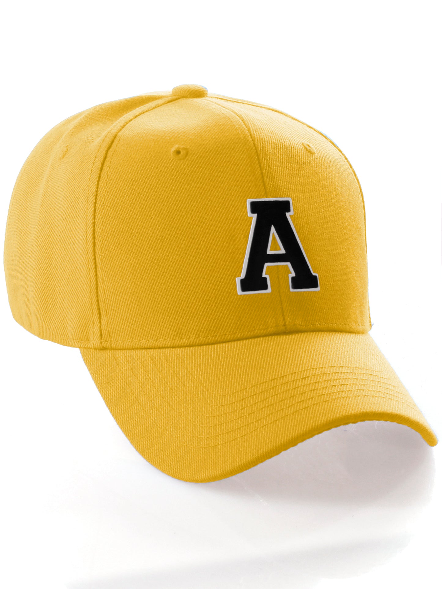 Classic Baseball Hat Custom A to Z Initial Team Letter, Yellow Cap White Black