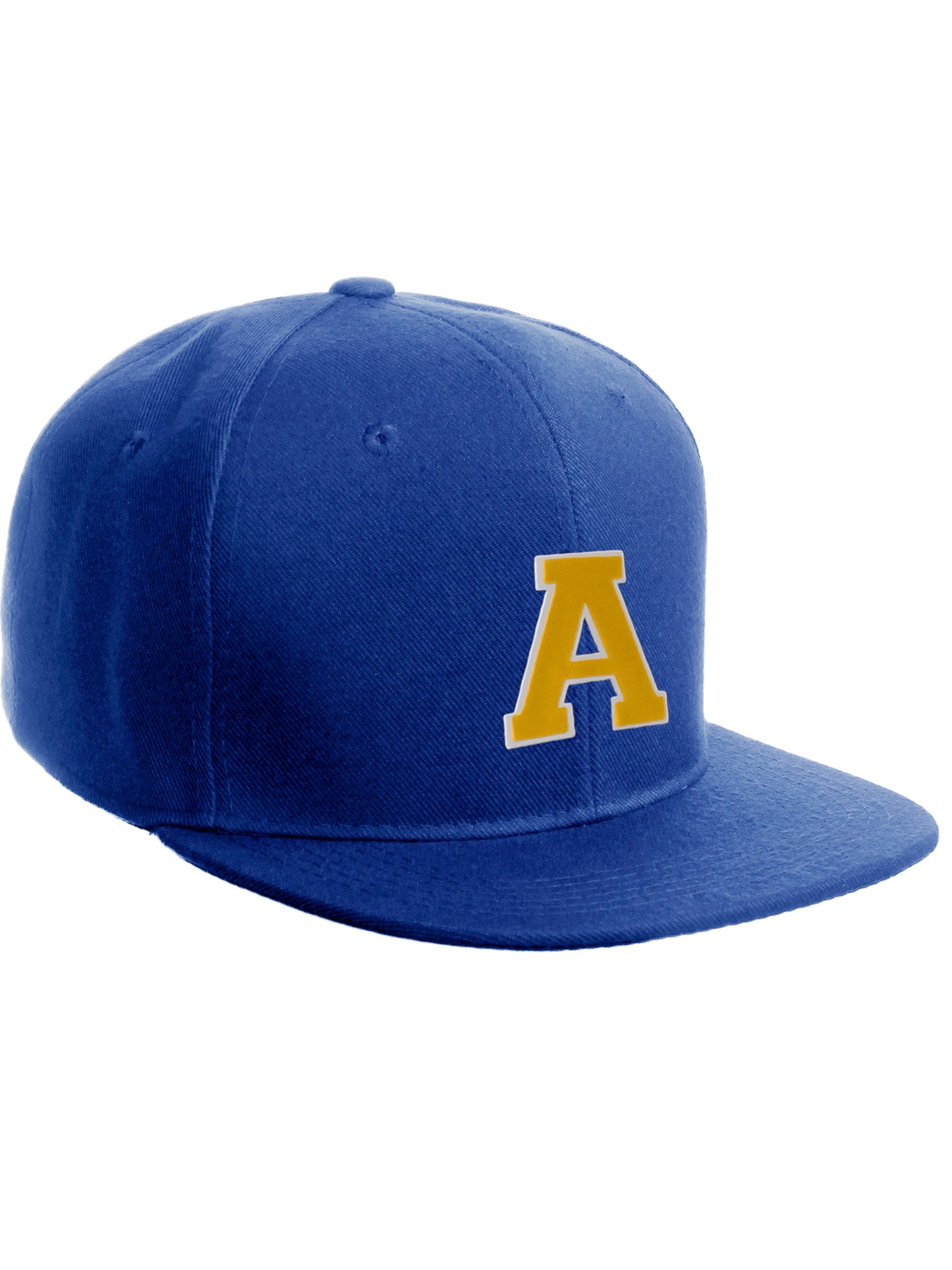 Classic Snapback Hat Custom A to Z Initial Raised Letter, Royal Cap White Gold