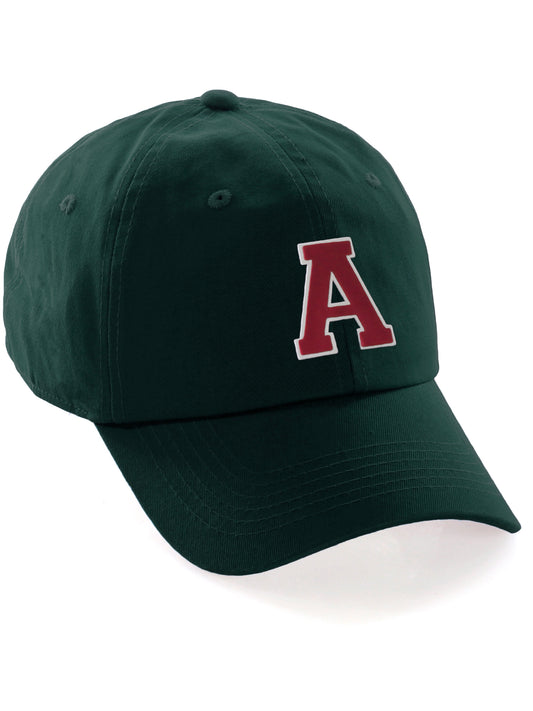 Custom Hat A to Z Initial Letters Classic Baseball Cap, Dk Green Hat White Red