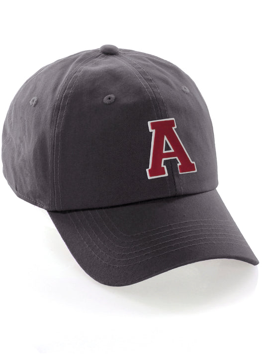 I&W Hatgear Customized Letter Initial Baseball Hat A to Z Team Colors, Charcoal Cap White Red