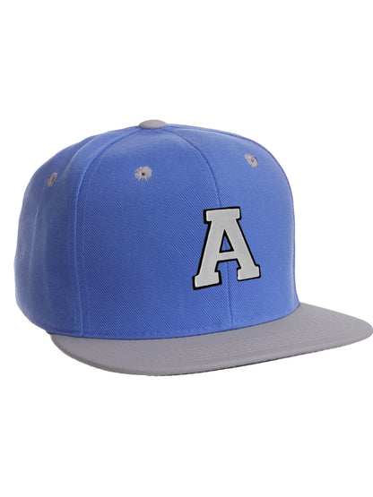 Classic Snapback hat Custom A to Z Initial Letters, Blue Gray Cap Black White