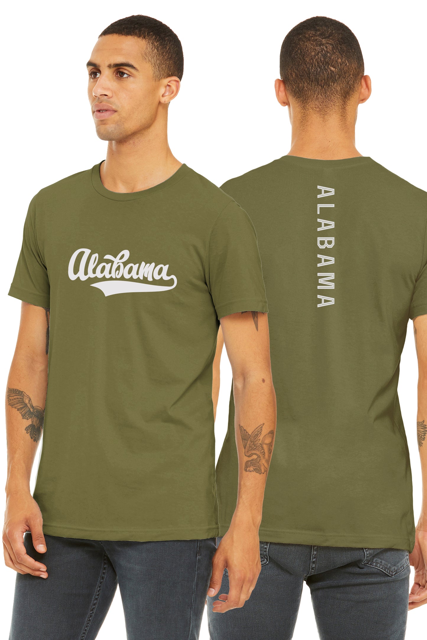 Daxton Adult Unisex Tshirt Alabama Script with Vertical in The Middle Back