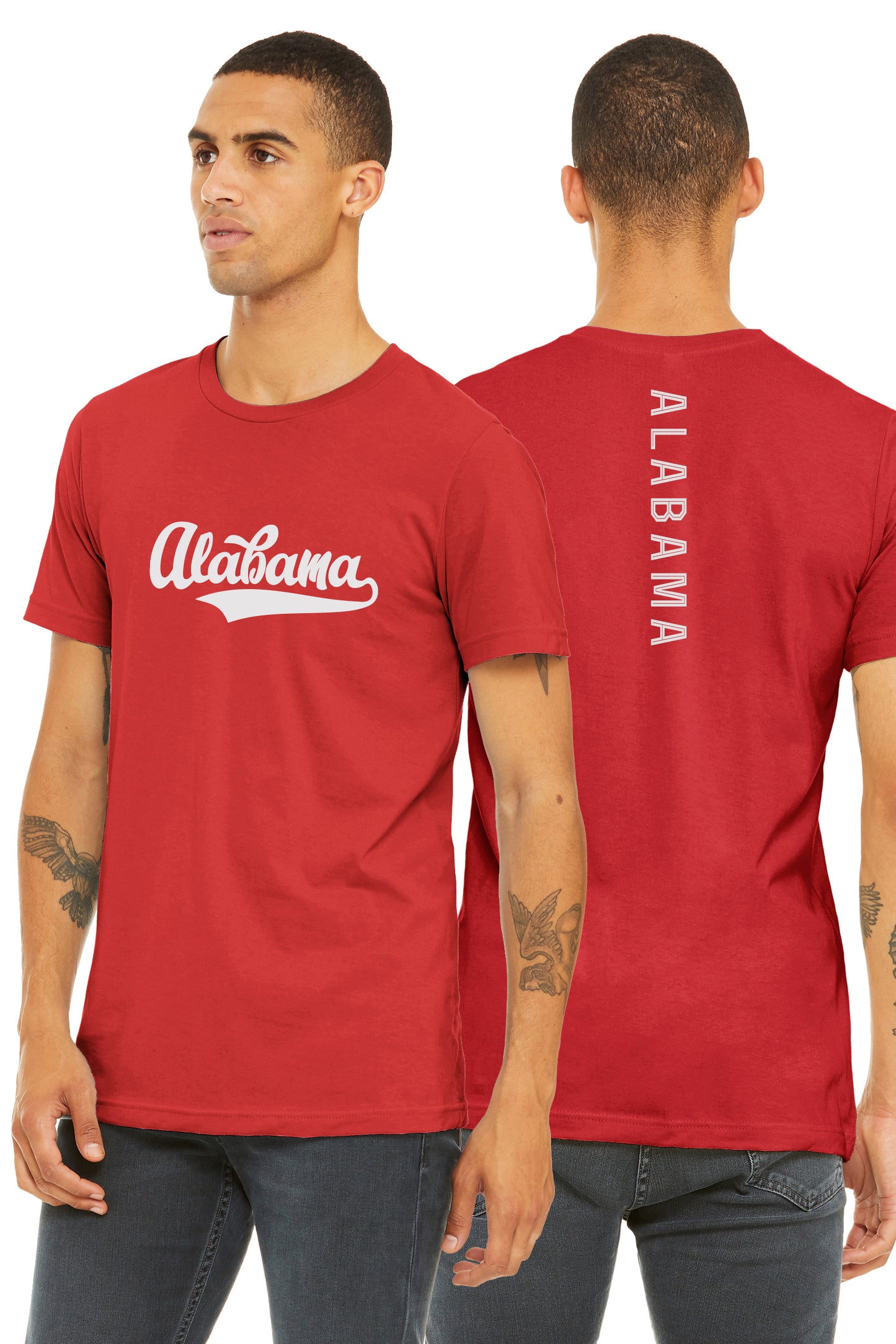 Daxton Adult Unisex Tshirt Alabama Script with Vertical in The Middle Back