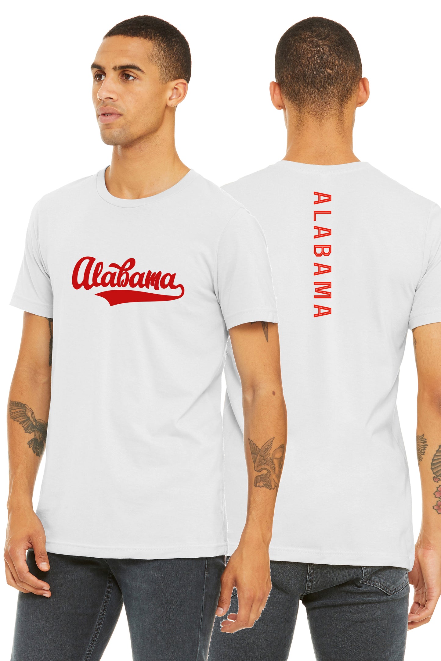 Daxton Adult Unisex Tshirt Alabama Script with Vertical in The Middle Back