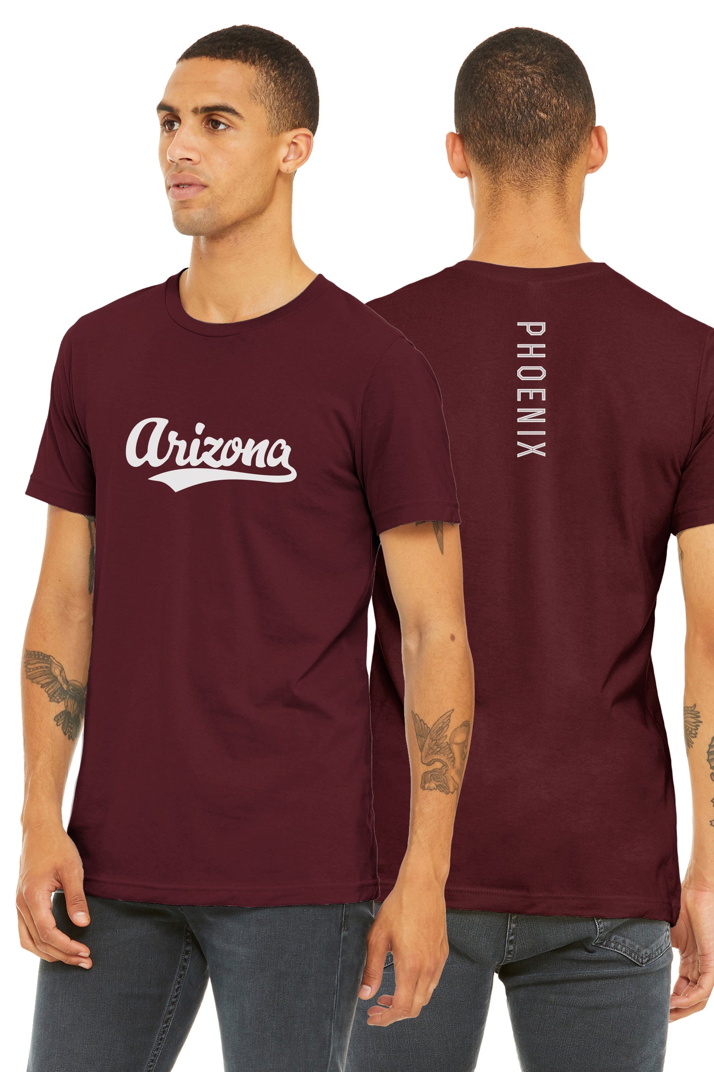 Daxton Adult Unisex Tshirt Arizona Script with Phoenix Vertical on The Back
